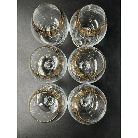 Vtg Etched Glasses Brandy Snifter with Twisted Stem Pedestals with Gold Trim 6 - Picture 2 of 12